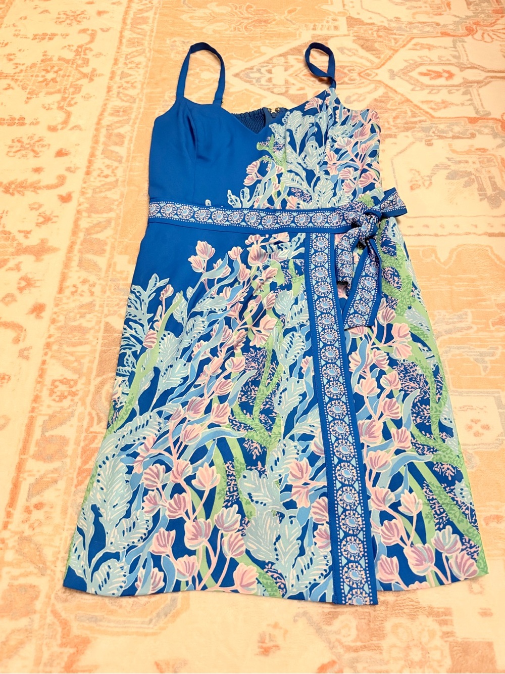 Lilly Pulitzer Blue Floral Skort Dress Size 0 Tie Waist Resort Summer